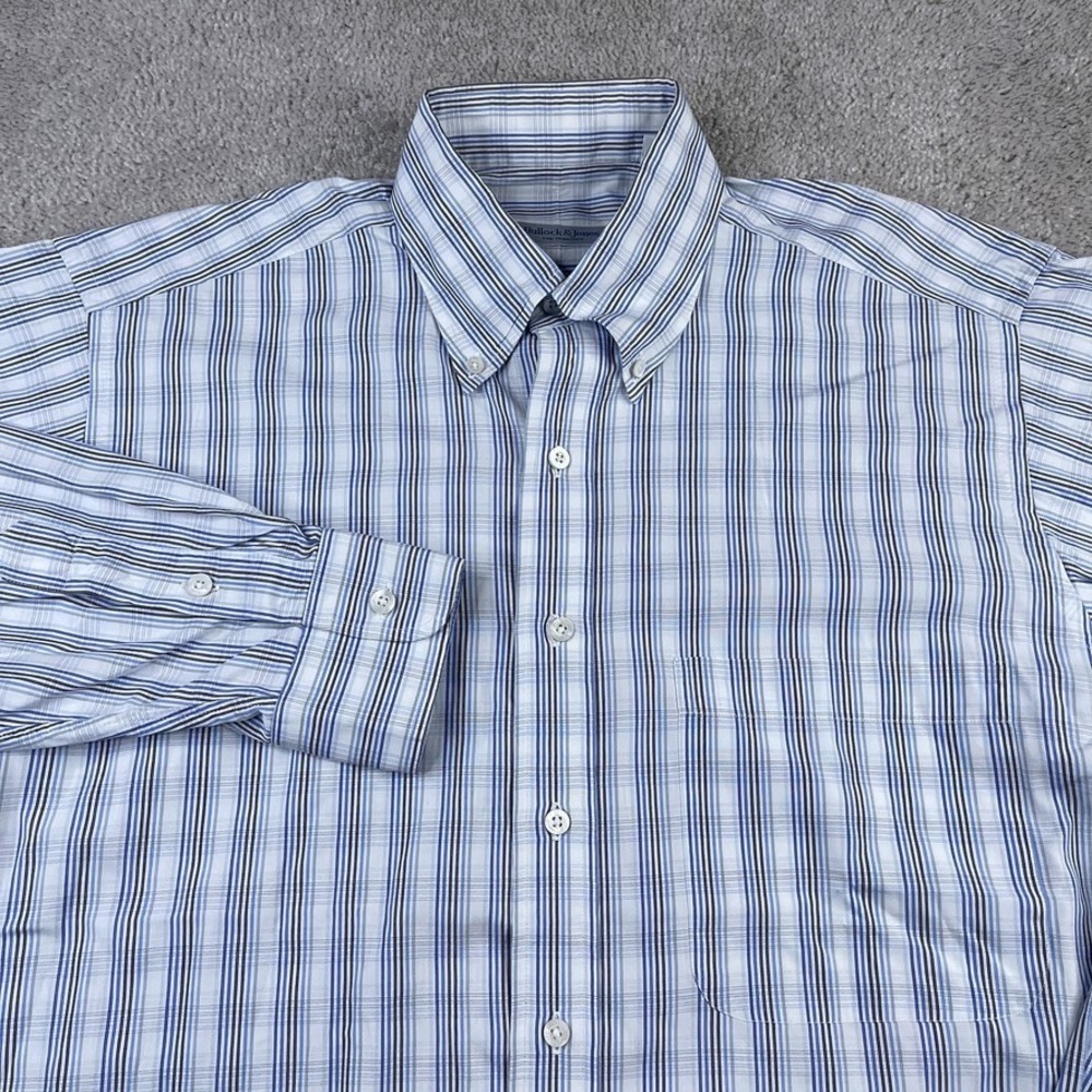 Bullock and Jones Shirt Mens 16 Blue Grey Checkered Cotton‎ Button Down USA Made